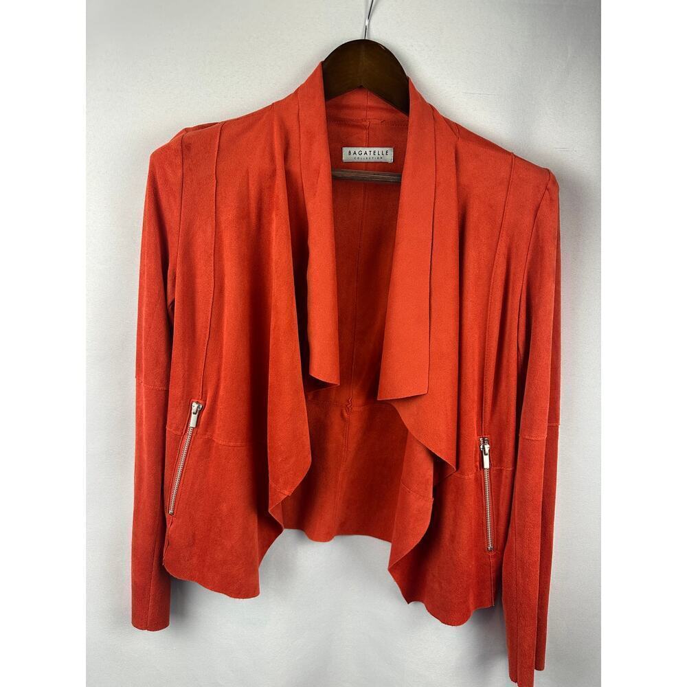 Women’s Bagatelle Collection Orange Faux Suede Drape Cardigan Size Small